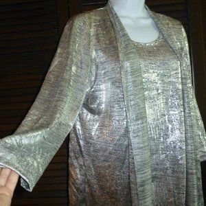 Ruby Rd,  Shiny Dressy Silver Cami & Cardigan One Piece Top, M, NWT